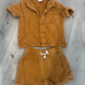 Little co Textured Button-Up Shirt and Shorts Set